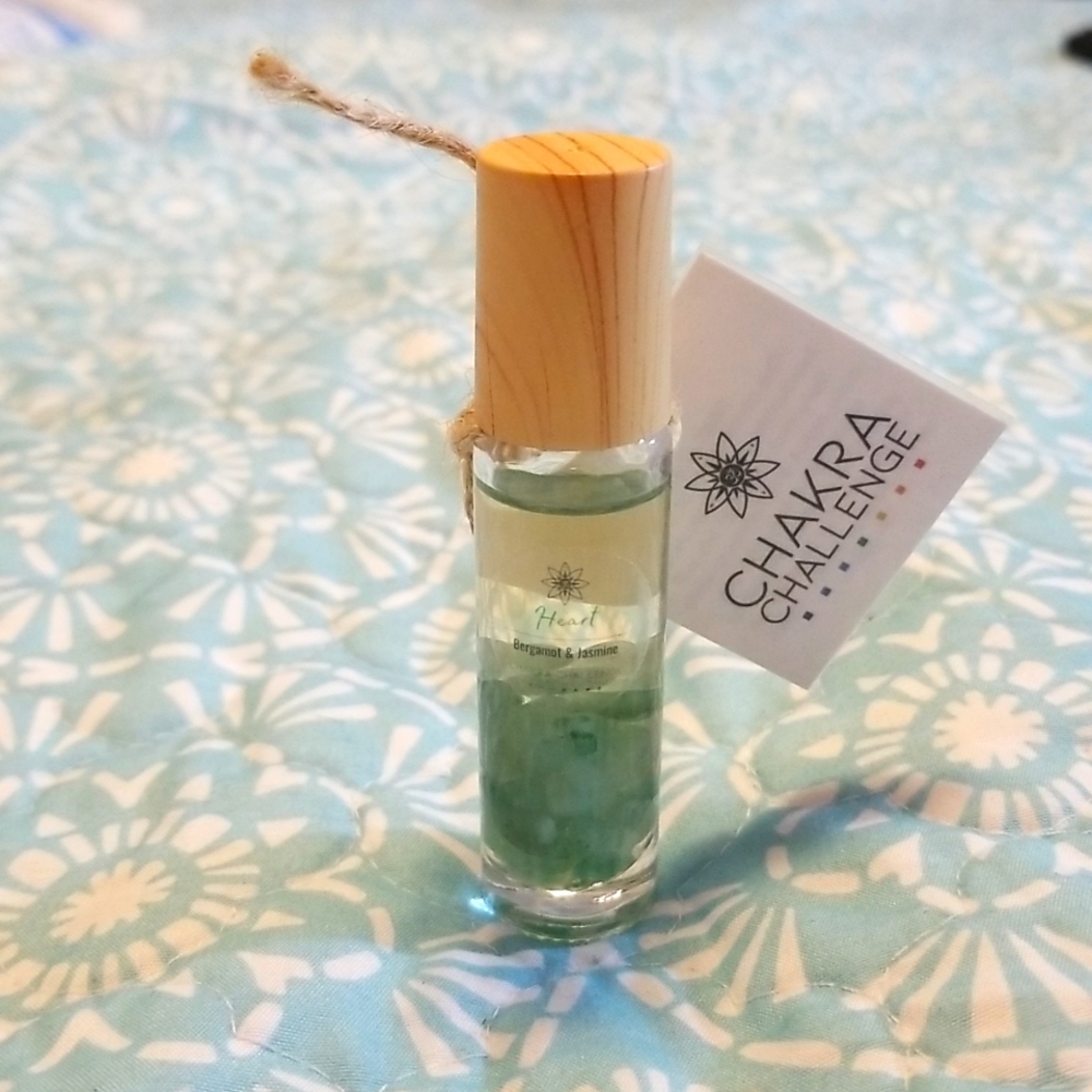 ESSENTIAL OIL PERFUME ROLLER,~HEART CHAKRA~ BERGAMOT AND JASMINE SCENTED